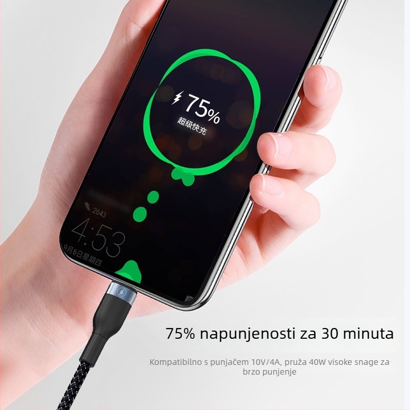 K5G Pleteni kabel brzog punjenja s Lightning, Micro USB i Type-C; 66W brzo punjenje; kompatibilan s Apple, Huawei, Xiaomi