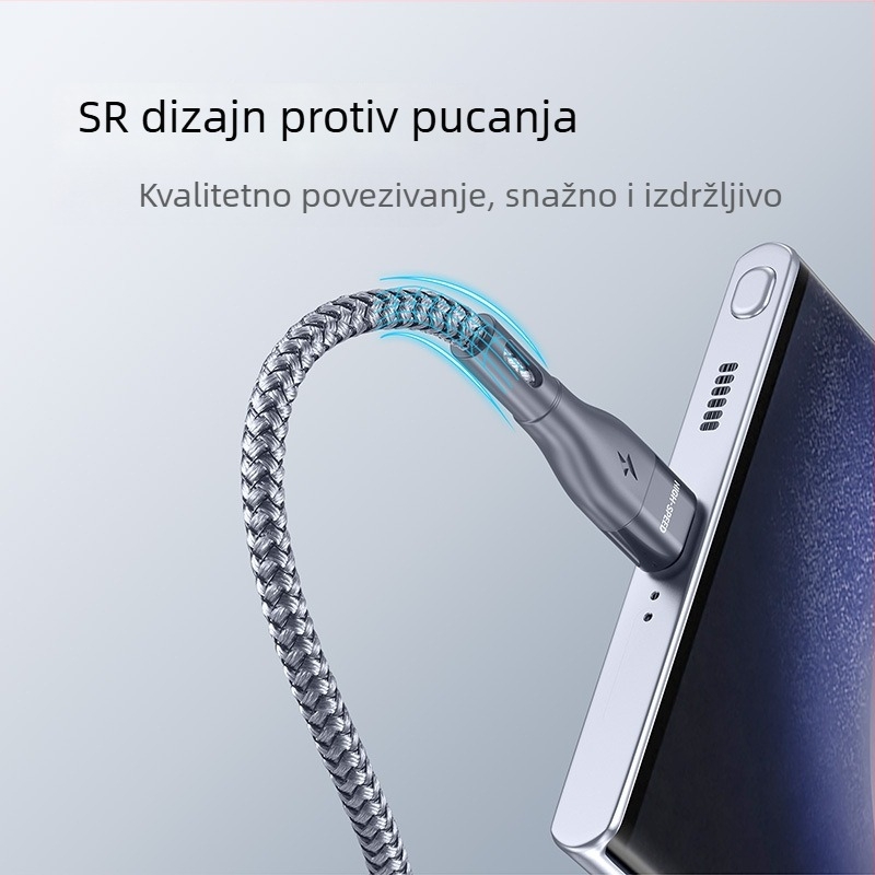 Type-C kabel s jednim priključkom, najlonska oplata, kabel za podatke i punjenje, 5V/2.4A, aluminijsko kućište, kompatibilan s Huawei, Android i iPhone