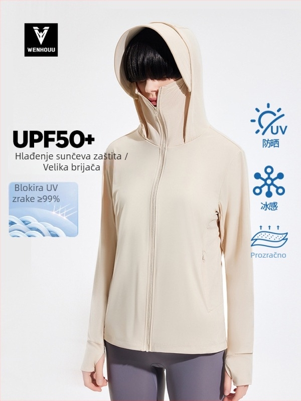 Vanjska windbreaker jakna s UPF50+ UV zaštitom, prozračna, ultra lagana, brzo se suši, s kapuljom