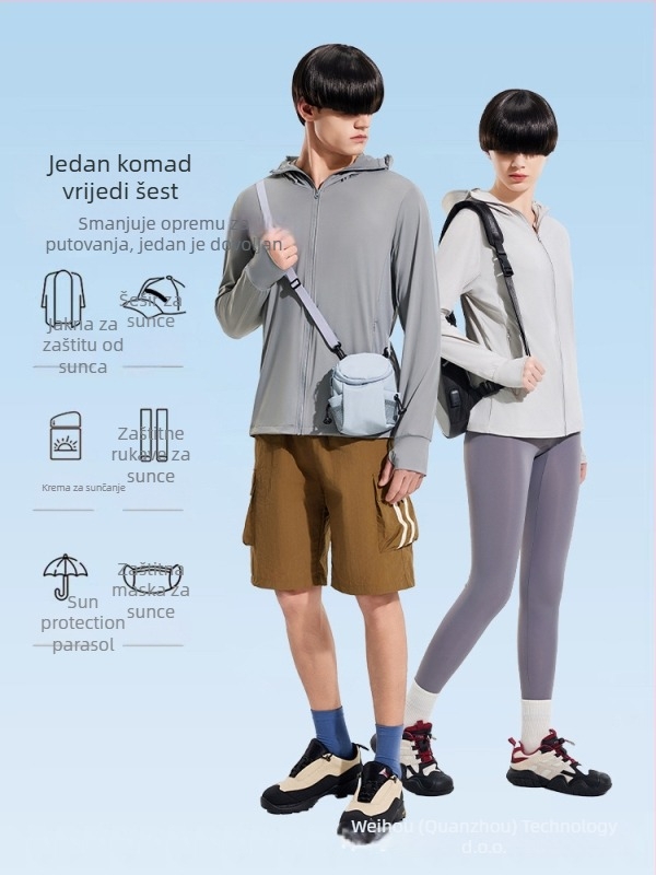 Vanjska windbreaker jakna s UPF50+ UV zaštitom, prozračna, ultra lagana, brzo se suši, s kapuljom