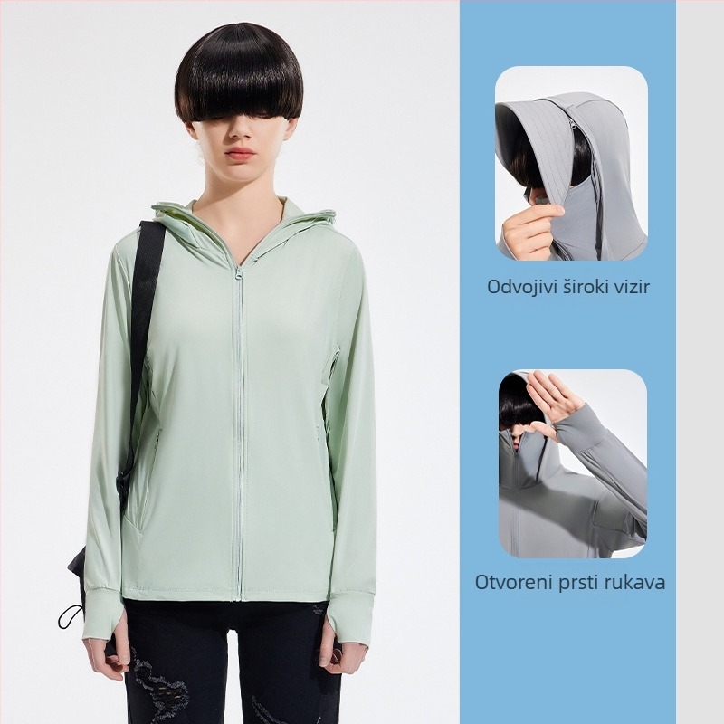 Vanjska windbreaker jakna s UPF50+ UV zaštitom, prozračna, ultra lagana, brzo se suši, s kapuljom