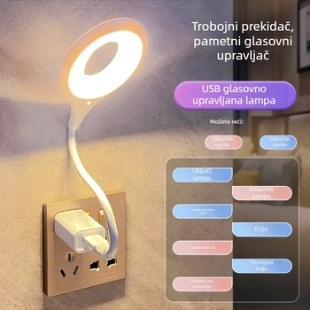 Noćna stolna lampica s glasovnim upravljanjem, napajanje iz utičnice, moderni minimalistički dizajn