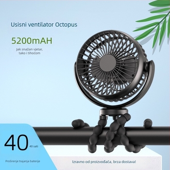Oktopodni ručni ventilator s ugrađenom baterijom 1200–2000 mAh, USB napajanje, 3 brzine, buka 36–45 dB, power bank funkcija