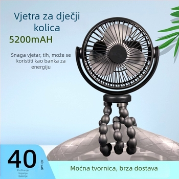 Oktopodni ručni ventilator s ugrađenom baterijom 1200–2000 mAh, USB napajanje, 3 brzine, buka 36–45 dB, power bank funkcija