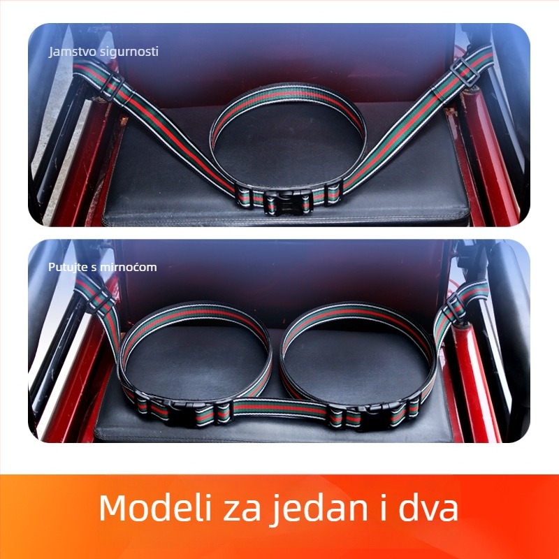 Pojas sigurnosti stražnjeg sjedala za tricikl električno vozilo s dvostrukom zaštitom od pada; Materijali: cinkova legura, plastična čelična, aluminijska legura, imitacijski najlon; Pogodno za motocikle, električne bicikle i električne skutere; Dobna grani