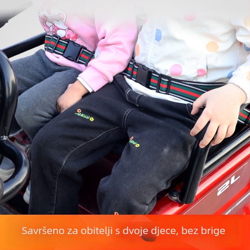 Pojas sigurnosti stražnjeg sjedala za tricikl električno vozilo s dvostrukom zaštitom od pada; Materijali: cinkova legura, plastična čelična, aluminijska legura, imitacijski najlon; Pogodno za motocikle, električne bicikle i električne skutere; Dobna grani