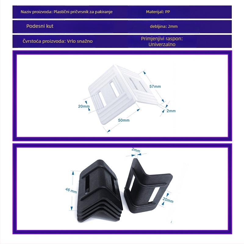 PP plastični kutni zaštitnici s protukliznim kopčama za industrijsko pakiranje — tipovi L20/L32, papirnati kutni zaštitnici 10 cm i 5 cm, čvrst stil 50 mm