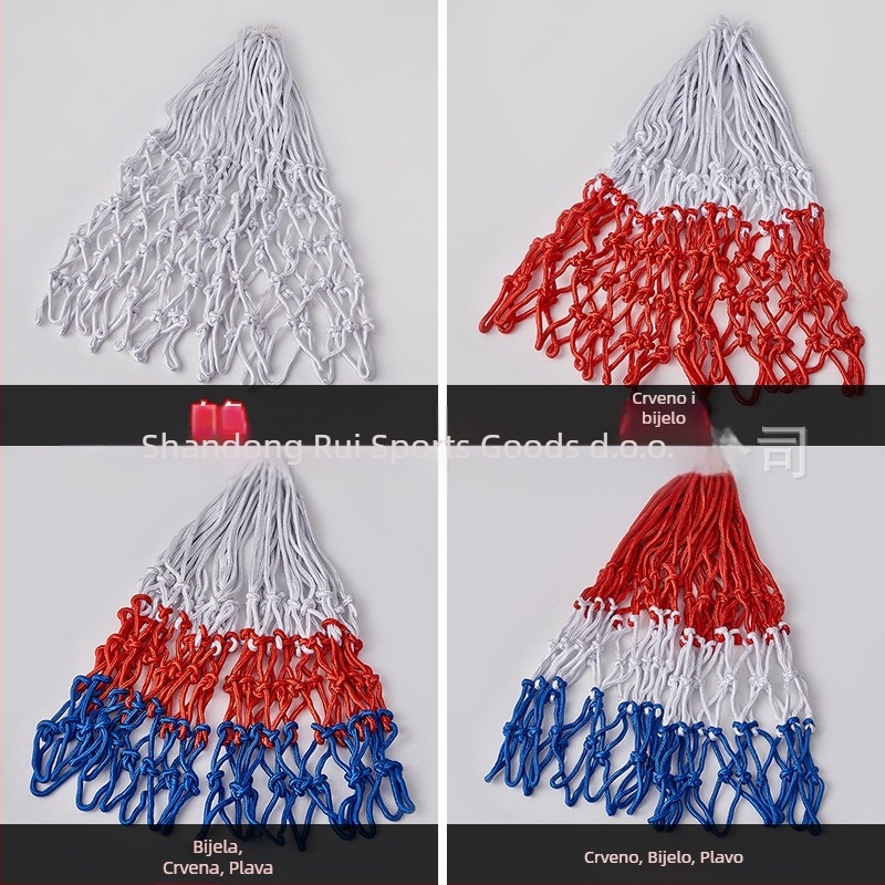 Košarka mreža za standardni okvir s ojačanim polipropilenskim užetom | Materijali: najlon, poliester, polipropilen | Kopče: 8/12/13 | Prilagodba dostupna