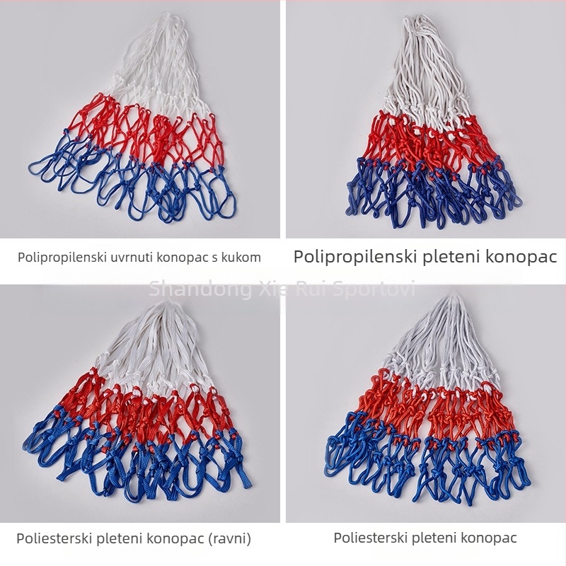 Košarka mreža za standardni okvir s ojačanim polipropilenskim užetom | Materijali: najlon, poliester, polipropilen | Kopče: 8/12/13 | Prilagodba dostupna
