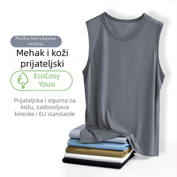 Muška tank top s križnim leđima, bez rukava, Yuke Silk, 70% viskoze, prilagodljiv kroj, svilen sjaj