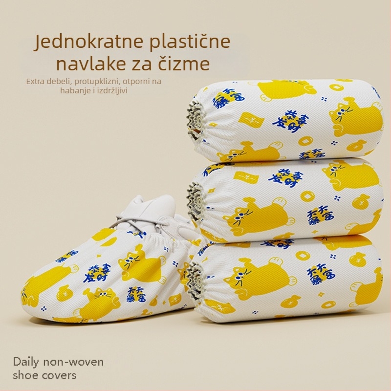 Jednokratne navučene navlake za obuće za unutarnju upotrebu, debeli netkani materijal, zaštita od prašine, protuklizno, uzorak Mačka Sreće