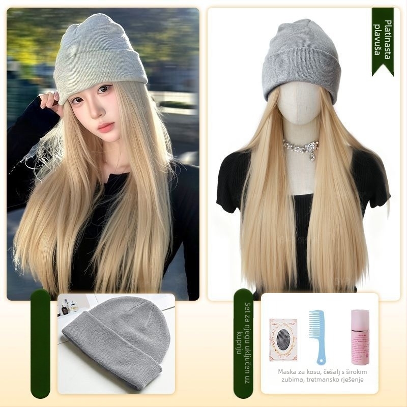 Paruka s integriranom kapom, prirodan stil, duga ravna kosa; Materijal kose: visokotemperaturna svila; Stil paruke: kapa-paruka; Obrada: mehanički; Frizura: bez šiški