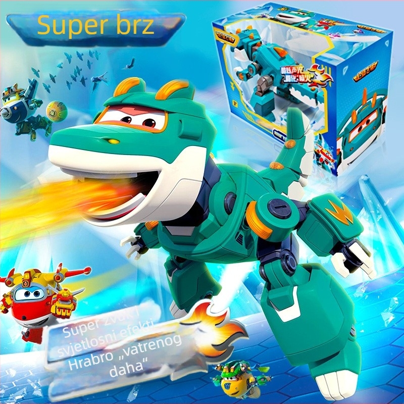 Transformabilni dinosaurus robot sa zvukom i svjetlom i mlazom magle — Super Flying Hero, anime lik, za djecu 7–14 godina