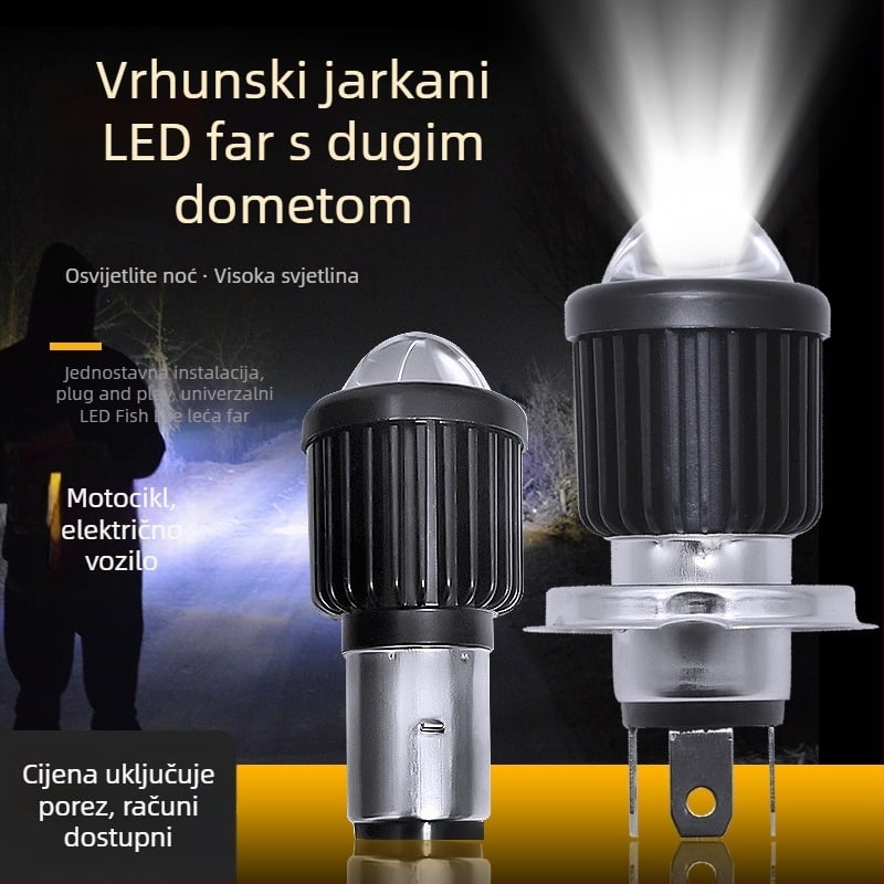 LED prednja svjetiljka za motor, električno vozilo i tricikl – univerzalno 12V-85V, 12W, 3500lm, 4000K, aluminijsko kućište