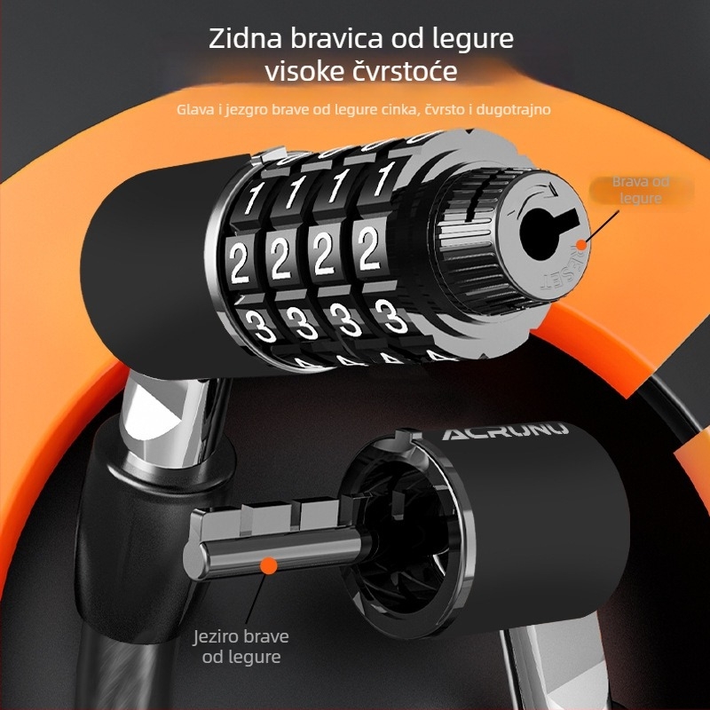 Brava za bicikl s lozinkom – MMS01; Materijali: cinkova legura, ABS, PVC, kompozitno čelično uže; Težina: 326,5 g; Stil: lagan luksuz