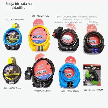 Lac za bicikl sa šifrom, 4-cifreni fiksni kod, CH-203, čelična žica + PVC kućište, težina 175 g
