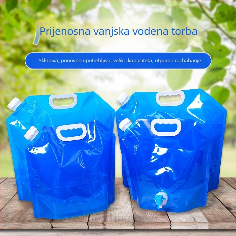 Prijenosni sklopivi spremnik za vodu za kampiranje, (0.7 L kapaciteta, vodootporna tkanina, tisk loga)