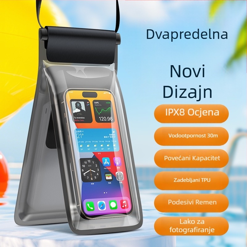 Dvoslojna vodootporna torba za telefon za plivanje, ronjenje i rafting — TPU, kapacitet 7.5 L, prijenosni dvostruki dizajn