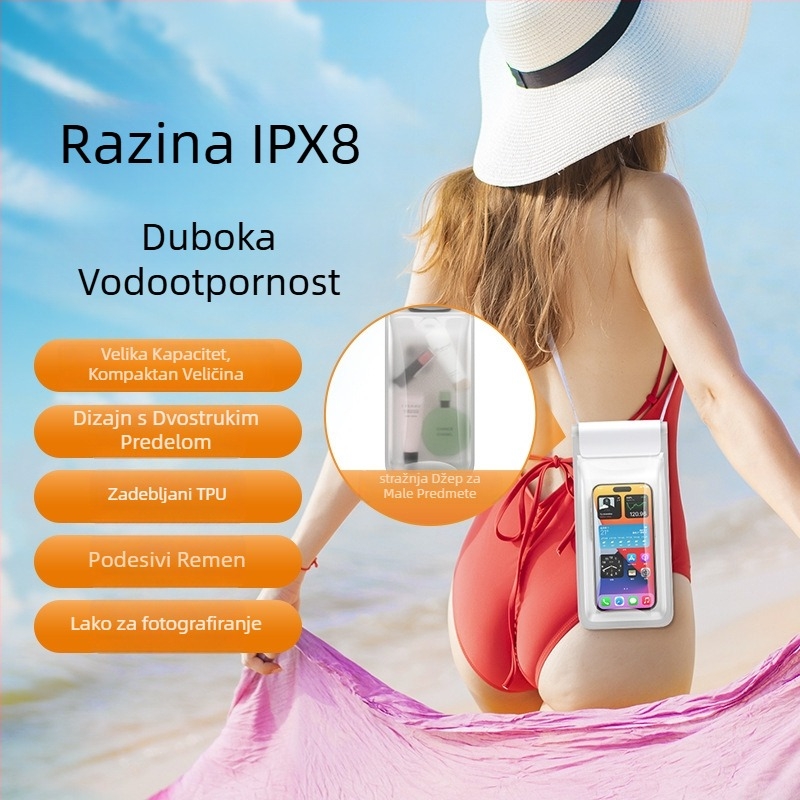 Dvoslojna vodootporna torba za telefon za plivanje, ronjenje i rafting — TPU, kapacitet 7.5 L, prijenosni dvostruki dizajn