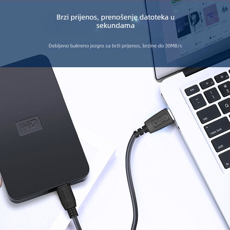 USB punjački kabel s produženom glavom za MP3/MP4, PVC, brzo punjenje 5W