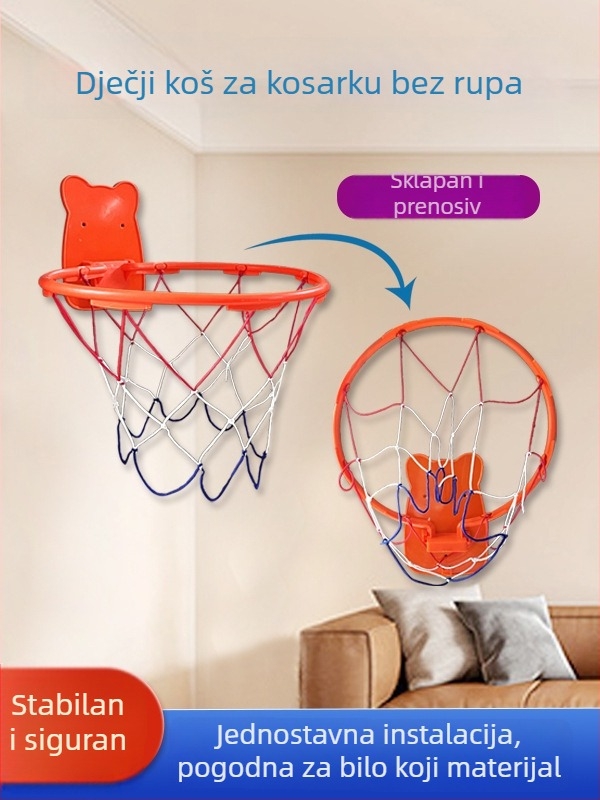 Sklopivi unutarnji zidni koš za košarku, bez bušenja, Avati model 20240215, težina 200 g