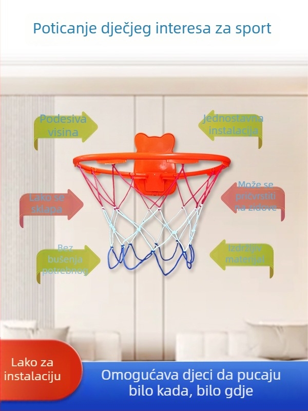 Sklopivi unutarnji zidni koš za košarku, bez bušenja, Avati model 20240215, težina 200 g