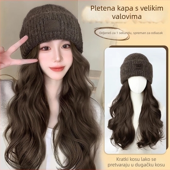 Perika s pletenom kapom - dugačka kovrčava kosa s bangs, prirodan stil, Upgrade Hair, nije pogodno za toplo bojanje