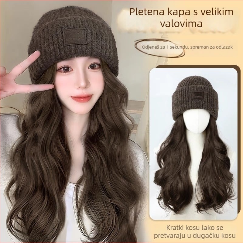 Perika s pletenom kapom - dugačka kovrčava kosa s bangs, prirodan stil, Upgrade Hair, nije pogodno za toplo bojanje