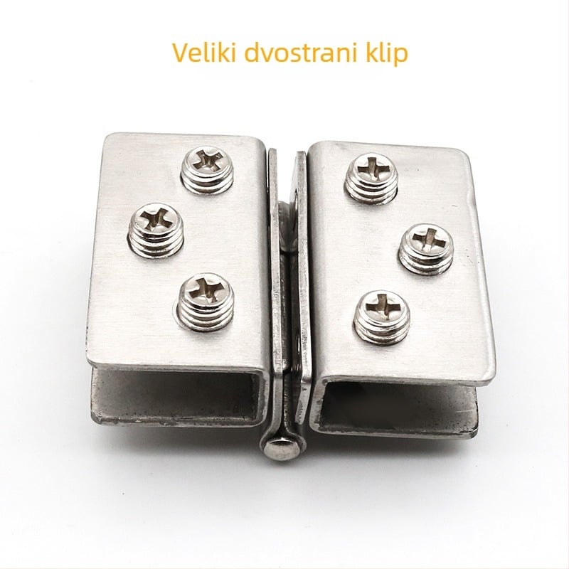 Panta za staklo od nehrđajućeg čelika – montaža bez bušenja; pogodno za vitrine, vinske ormariće, prozore i druge staklene vrata; model ST500201; raspon klipsa 5–10 mm; površina žičana obrada