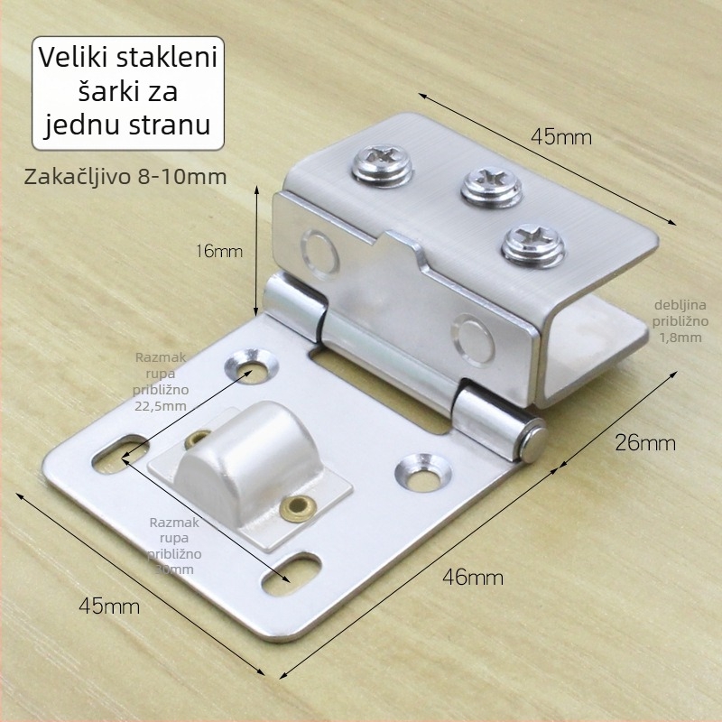 Dvostrani staklena šarka za staklena vrata, nehrđajući čelik, 180°, model 001