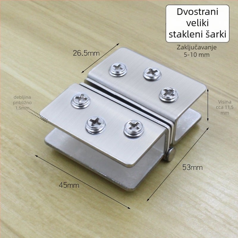Dvostrani staklena šarka za staklena vrata, nehrđajući čelik, 180°, model 001