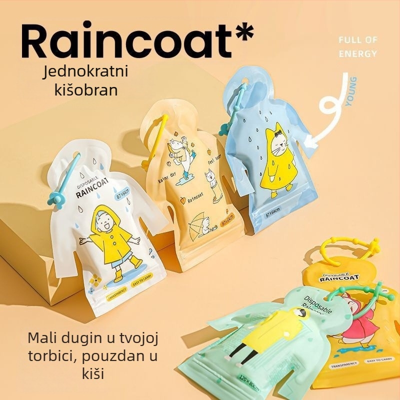 Pončo za kišu u obliku kartice za odrasle i djecu, crtani stil, PE tkanina 0,03 mm, vodootporni sloj PE ljepila, prijenosni džep dizajn