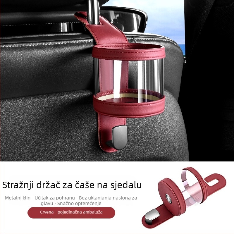 Držač čaše za stražnju klupu auta – kožni, model 591, za naslon stražnjeg sjedala, višenamjenski stražnji spremnik za pohranu