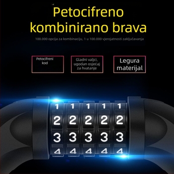 Petocifreni lanac za zaključavanje s kodom, od legirane čelične žice, 500 g, pogodna za bicikl, električno vozilo i motocikl