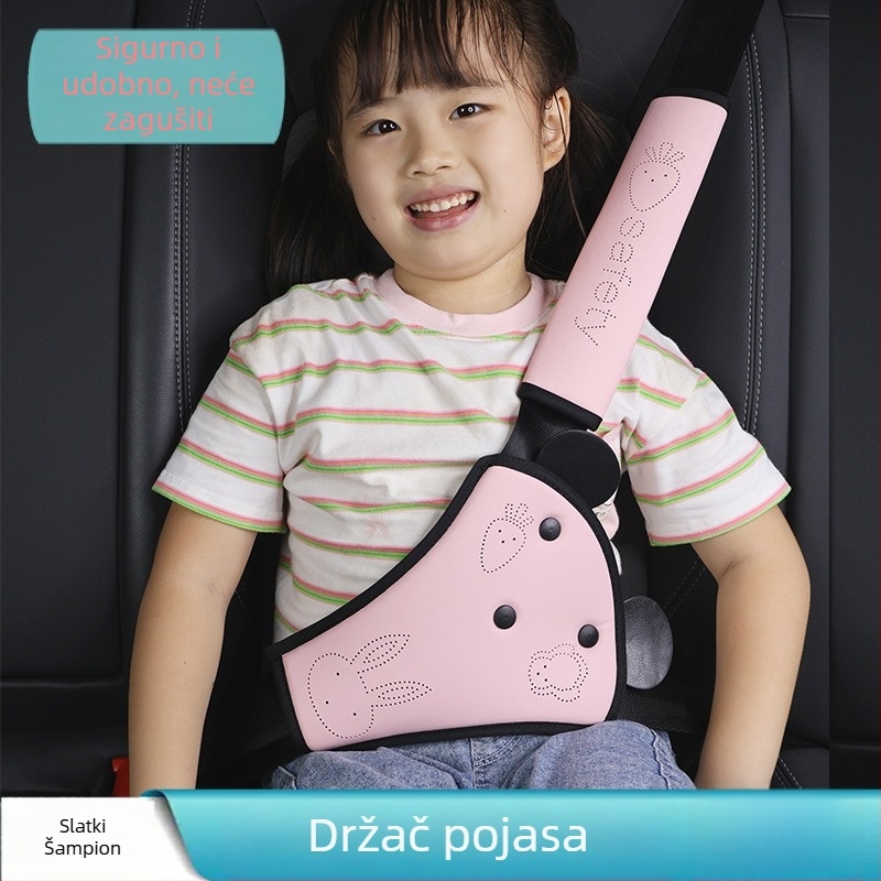 Dječji držač sigurnosnog pojasa za automobil s karikaturama ramena i limitatorom trbuha s preslatkim zekom – Materijal: PU soft leather sponge; Mogućnost prilagodbe; Prilagodljiv dizajn