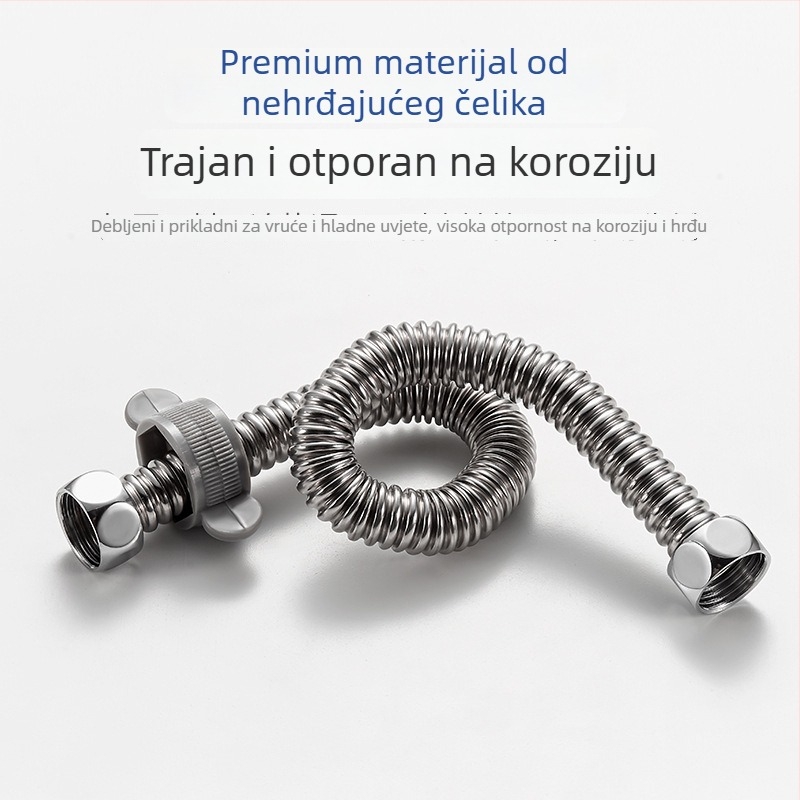 304 nehrđajući čelik gofrirano fleksibilno crijevo za bojler i WC – ulaz/izlaz, topla i hladna voda, navojni spoj, 0–95°C, 1,5 MPa