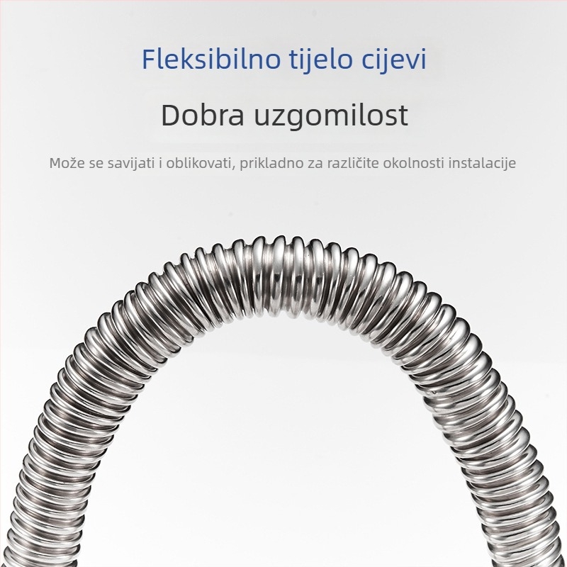 304 nehrđajući čelik gofrirano fleksibilno crijevo za bojler i WC – ulaz/izlaz, topla i hladna voda, navojni spoj, 0–95°C, 1,5 MPa