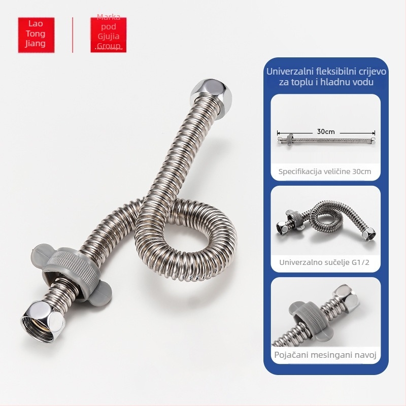 304 nehrđajući čelik gofrirano fleksibilno crijevo za bojler i WC – ulaz/izlaz, topla i hladna voda, navojni spoj, 0–95°C, 1,5 MPa