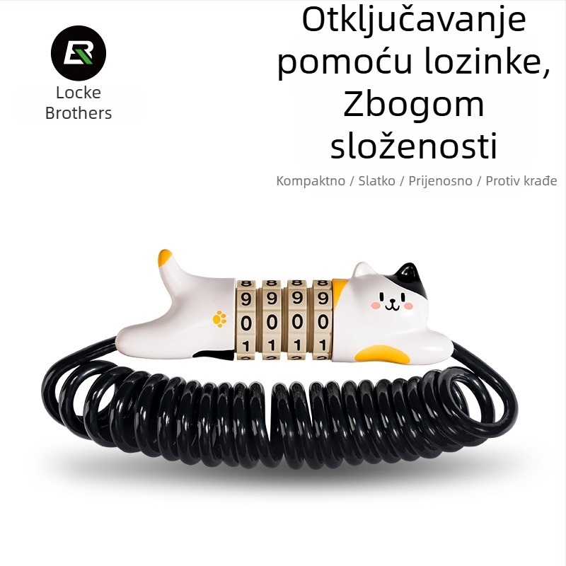 ROCKBROS katanac s lozinkom za bicikle, motocikle i kacige — prenosni sigurnosni katanac s kabelom od cinkovog legura/ABS/PVC omotanim čeličnim užetom