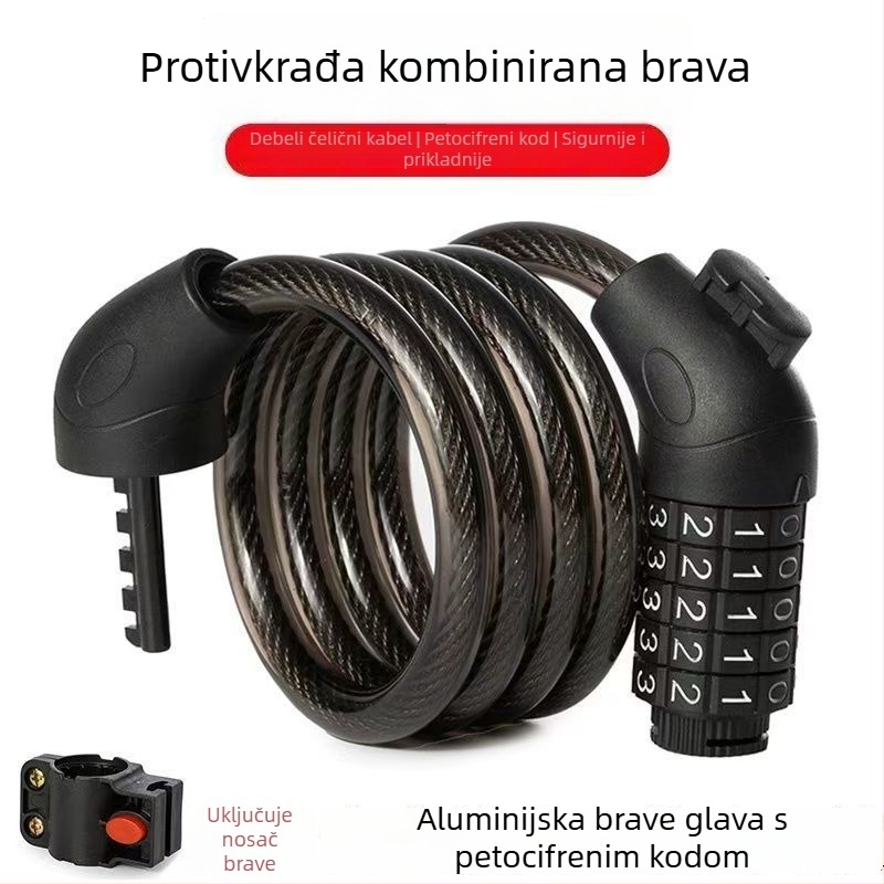 Kljucavnica za bicikl sa lozinkom – kabel od legiranog čelika, prenosiva, za bicikle, električne bicikle, motocikle i planinske bicikle
