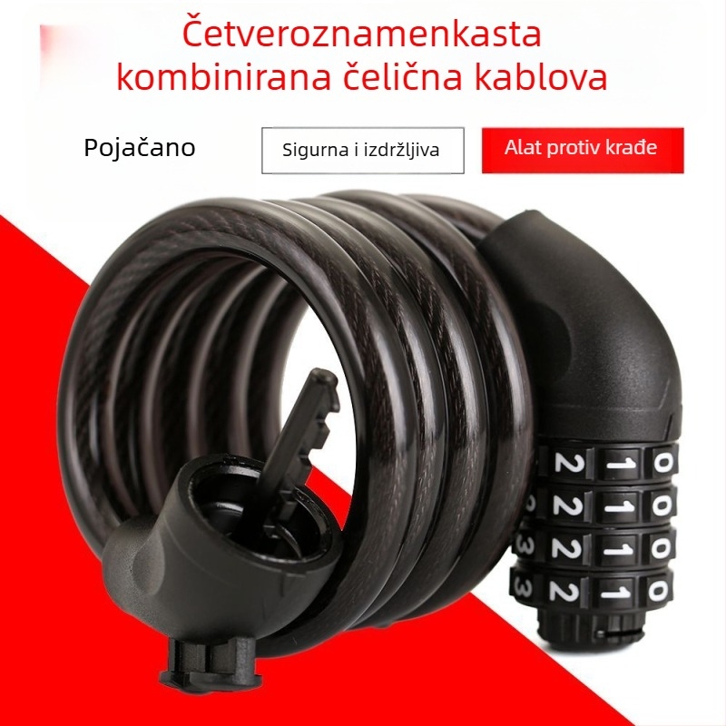 Kljucavnica za bicikl sa lozinkom – kabel od legiranog čelika, prenosiva, za bicikle, električne bicikle, motocikle i planinske bicikle