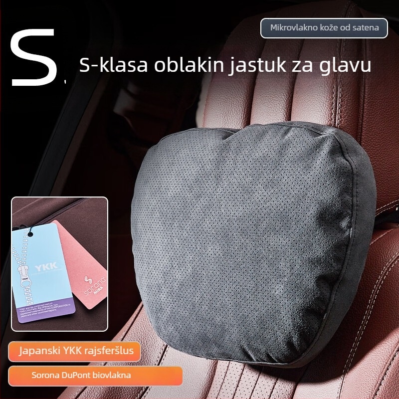 Universalni jastuk za glavu za automobil s podrškom za lumbalni dio, perforiranom zamš vanjskim dijeliem, bio fleece punilo, sve godine, prilagodljivo