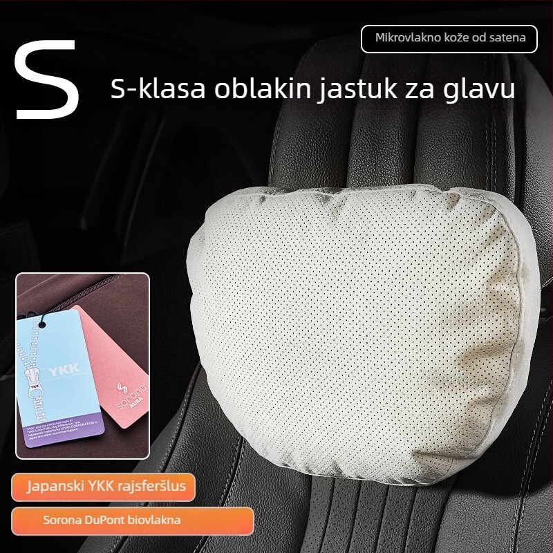 Universalni jastuk za glavu za automobil s podrškom za lumbalni dio, perforiranom zamš vanjskim dijeliem, bio fleece punilo, sve godine, prilagodljivo