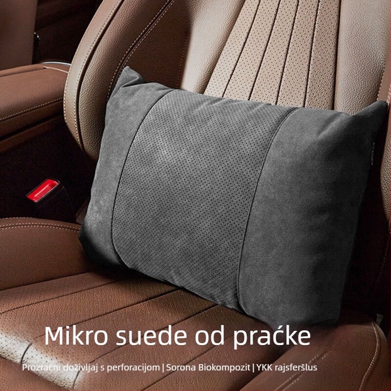 Universalni jastuk za glavu za automobil s podrškom za lumbalni dio, perforiranom zamš vanjskim dijeliem, bio fleece punilo, sve godine, prilagodljivo