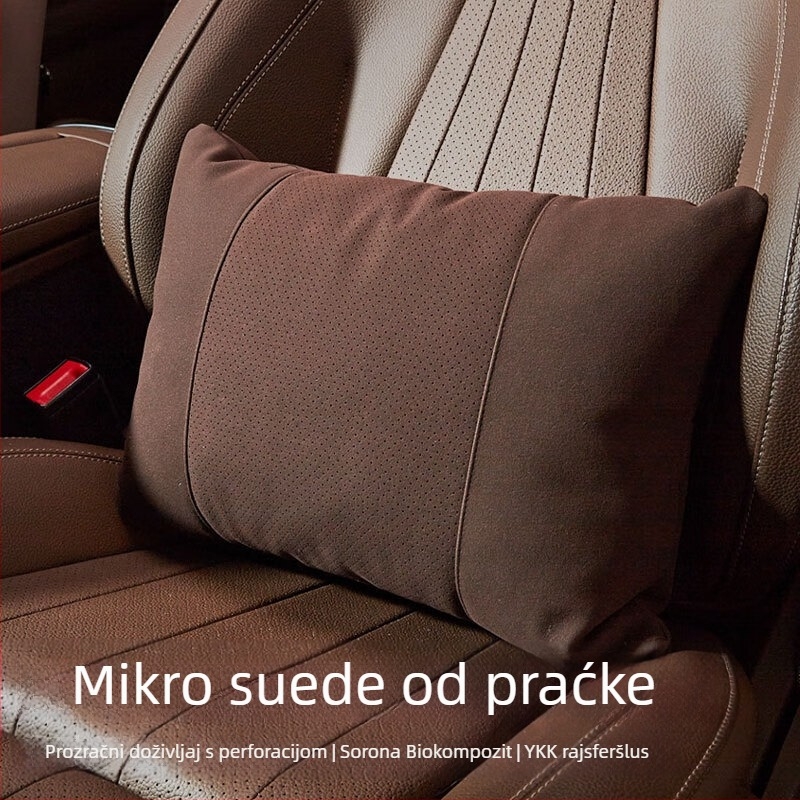 Universalni jastuk za glavu za automobil s podrškom za lumbalni dio, perforiranom zamš vanjskim dijeliem, bio fleece punilo, sve godine, prilagodljivo