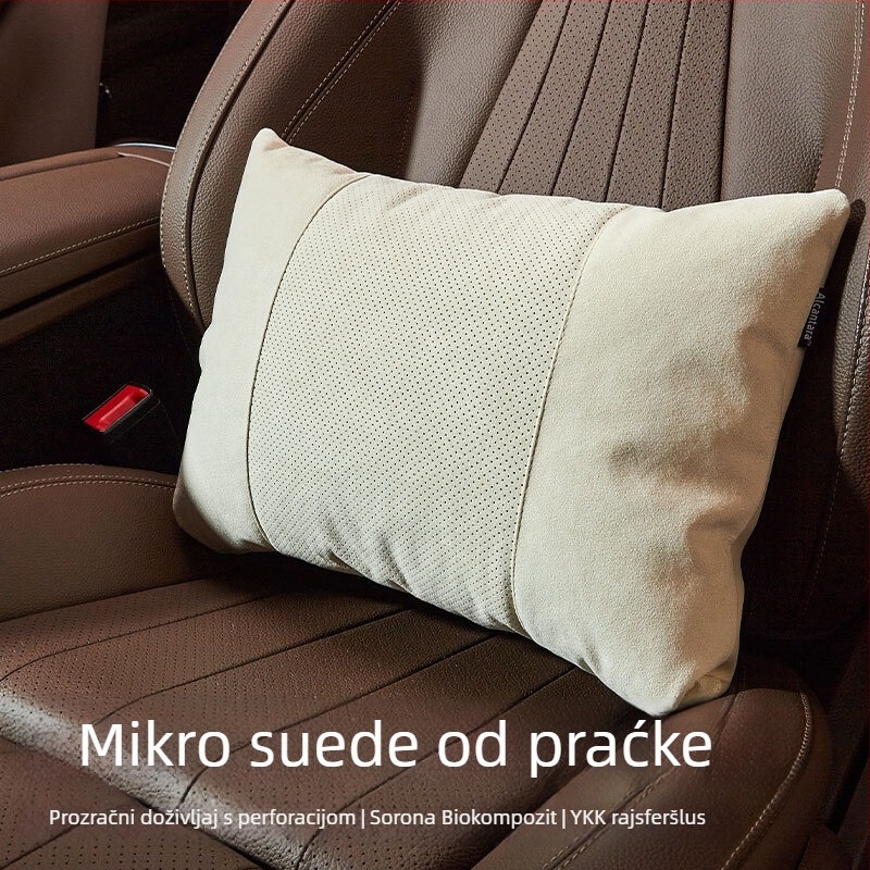 Universalni jastuk za glavu za automobil s podrškom za lumbalni dio, perforiranom zamš vanjskim dijeliem, bio fleece punilo, sve godine, prilagodljivo