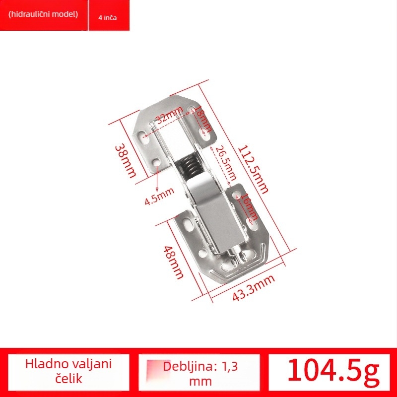 Zglob za vrata ormara – hidrauličko tlumenje, bez rupa, hladno valjani čelik, niklirano, model A1