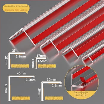 PVC zaštita ugla za zid, samoljepljiva, L-oblik rubni profil, duljina 3,35 m, za rub keramike