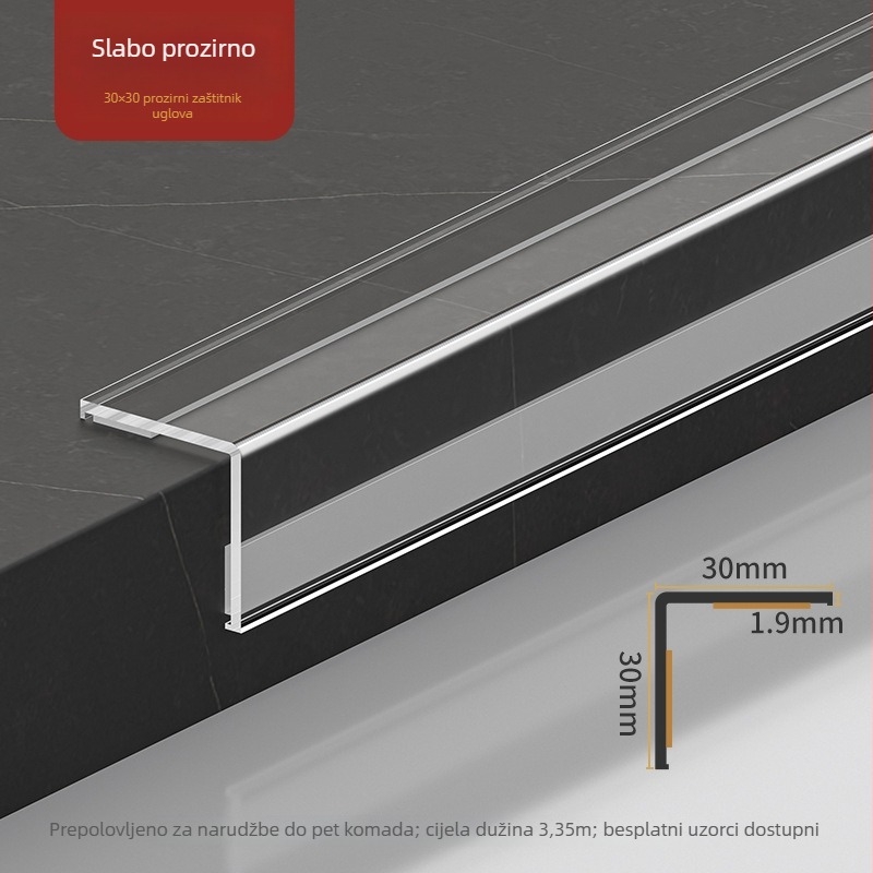 PVC zaštita ugla za zid, samoljepljiva, L-oblik rubni profil, duljina 3,35 m, za rub keramike