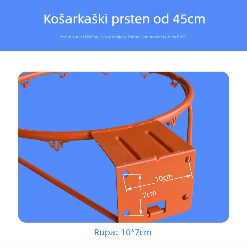 Koš za košarku, konstrukcija od lijevanog željeza, promjer cijevi 16 mm, težina 1,6 kg, veličina pakiranja 50×12×58 cm